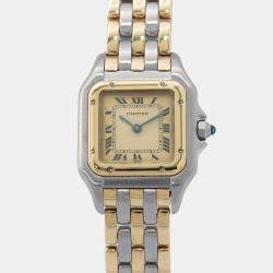 Pre Owned Cartier Panthere 84083244 Quartz Ivory 18k Yellow Gold Stainless Steel Women's Wristwatch 21 mm