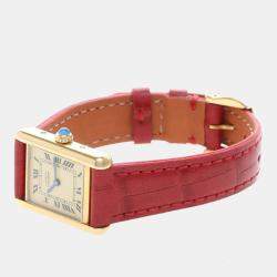 Pre Owned Cartier Tank Must W1003153 Quartz Gold Plated Silver Womens Wristwatch 21 mm