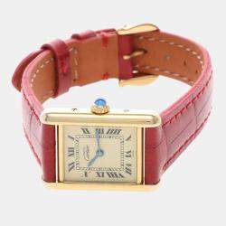 Pre Owned Cartier Tank Must W1003153 Quartz Gold Plated Silver Womens Wristwatch 21 mm