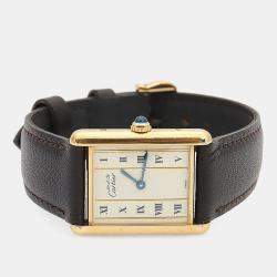 Pre Owned Cartier Tank Must W1002653 Quartz Gold Plated Silver Womens Wristwatch 23.5 mm