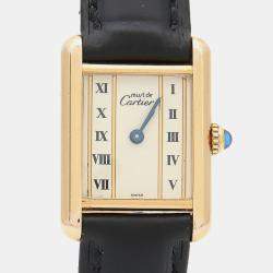 Pre Owned Cartier Tank Must W1003053 Quartz Gold Plated Silver Womens Wristwatch 20.5 mm