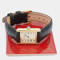 Pre Owned Cartier Tank Must W1003053 Quartz Gold Plated Silver Womens Wristwatch 20.5 mm