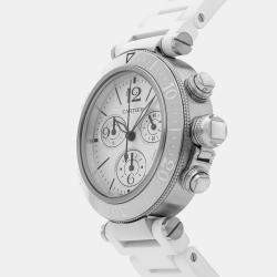 Pre Owned Pre-Owned Cartier Pasha Seatimer Chronograph W3140005 Silver Quartz Stainless Steel Men's Wristwatch 37 mm