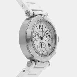 Pre Owned Pre-Owned Cartier Pasha Seatimer Chronograph W3140005 Silver Quartz Stainless Steel Men's Wristwatch 37 mm