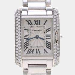 Pre Owned Cartier Tank Anglaise Diamond Quartz White Gold Women's Wristwatch 23 mm