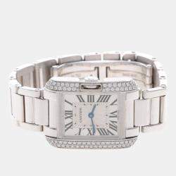 Pre Owned Cartier Tank Anglaise Diamond Quartz White Gold Women's Wristwatch 23 mm