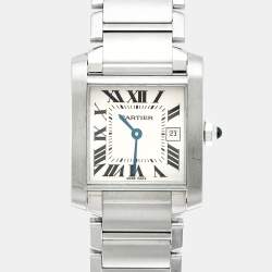 Pre Owned Cartier Tank Francaise W51011Q3 Silver White Dial Stainless Steel Women's Wriswatch 25 mm