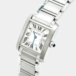 Pre Owned Cartier Tank Francaise W51011Q3 Silver White Dial Stainless Steel Women's Wriswatch 25 mm