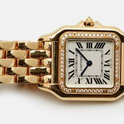 Pre Owned Cartier Panthere WJPN0016 Silver Dial 18K Yellow Gold Diamond Women's Wristwatch 27 mm