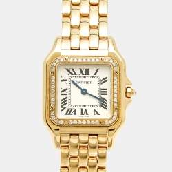 Pre Owned Cartier Panthere WJPN0016 Silver Dial 18K Yellow Gold Diamond Women's Wristwatch 27 mm