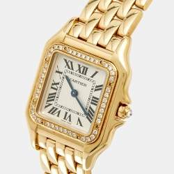 Pre Owned Cartier Panthere WJPN0016 Silver Dial 18K Yellow Gold Diamond Women's Wristwatch 27 mm