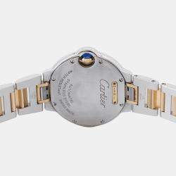 Pre Owned Cartier Ballon Bleu W2BB0037 Automatic Silver 18k Yellow Gold Stainless Steel Women's Wristwatch 33 mm