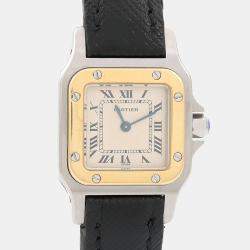 Pre Owned Cartier Santos W200124D Quartz Cream Stainless Steel and Gold Men's Wristwatch 35mm