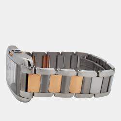 Pre Owned Cartier Tank Anglaise 3511 Automatic Silver Diamond 18k Rose Gold Stainless Steel Women's Wristwatch 30 mm