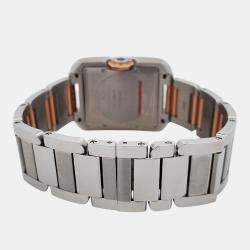 Pre Owned Cartier Tank Anglaise 3511 Automatic Silver Diamond 18k Rose Gold Stainless Steel Women's Wristwatch 30 mm