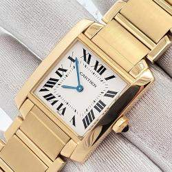 Pre Owned Cartier Tank Francaise W50003N2 Quartz White 18k Yellow Gold Women's Wristwatch 25 mm