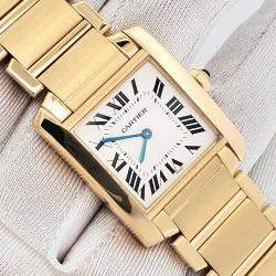 Pre Owned Cartier Tank Francaise W50003N2 Quartz White 18k Yellow Gold Women's Wristwatch 25 mm