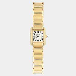 Pre Owned Cartier Tank Francaise W50003N2 Quartz White 18k Yellow Gold Women's Wristwatch 25 mm