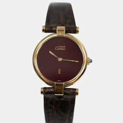 مملوكة مسبقًا Cartier Must de Vermeil 18130719 Quartz Burgundy 18k Gold electroplated 925 Silver Women's Wristwatch 24 mm