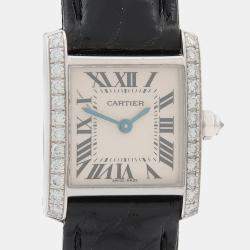 Pre Owned Cartier Tank Francaise Diamond WE100251 Quartz White Gold Stainless Steel Women's Wristwatch 18.5 mm