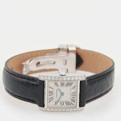 Pre Owned Cartier Tank Francaise Diamond WE100251 Quartz White Gold Stainless Steel Women's Wristwatch 18.5 mm