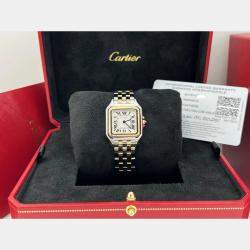 Pre Owned Cartier Panthere Medium W2PN0019 Quartz White 18k Yellow Gold Stainless Steel Women's Wristwatch 29 mm