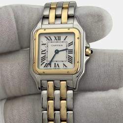 Pre Owned Cartier Panthere Medium W2PN0019 Quartz White 18k Yellow Gold Stainless Steel Women's Wristwatch 29 mm