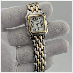 Pre Owned Cartier Panthere Medium W2PN0019 Quartz White 18k Yellow Gold Stainless Steel Women's Wristwatch 29 mm