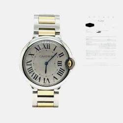Pre Owned Cartier Ballon Bleu W69008Z3 Automatic Silver 18k Yellow Gold Stainless Steel Unisex Wristwatch 36 mm