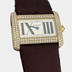 Pre Owned Cartier Tank Divan 2601 Quartz White Diamonds 18k Yellow Gold Women's Wristwatch 45 mm