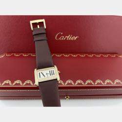 Pre Owned Cartier Tank Divan 2601 Quartz White Diamonds 18k Yellow Gold Women's Wristwatch 45 mm
