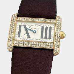 Pre Owned Cartier Tank Divan 2601 Quartz White Diamonds 18k Yellow Gold Women's Wristwatch 45 mm