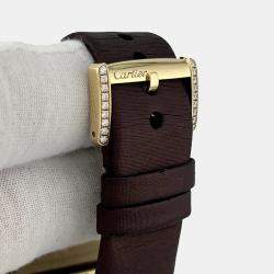 Pre Owned Cartier Tank Divan 2601 Quartz White Diamonds 18k Yellow Gold Women's Wristwatch 45 mm