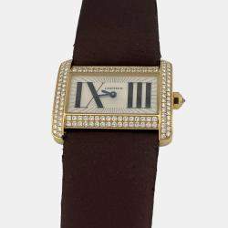 Pre Owned Cartier Tank Divan 2601 Quartz White Diamonds 18k Yellow Gold Women's Wristwatch 45 mm