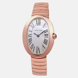Pre Owned Cartier Baignoire W8000005 Quartz Silver Dial 18k Rose Gold Women's Wristwatch 23 mm