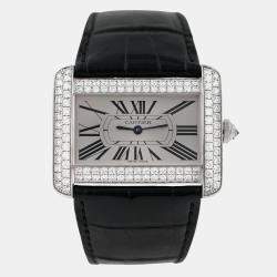 Pre Owned Cartier Tank Divan 2614 WA301356 Quartz Diamonds 18K White Gold Women's Wristwatch 38 mm