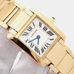 Pre Owned Cartier Tank Francaise W50002N2 Quartz White Roman Dial 18k Yellow Gold Women's Wristwatch 20 mm