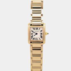 Pre Owned Cartier Tank Francaise W50002N2 Quartz White Roman Dial 18k Yellow Gold Women's Wristwatch 20 mm
