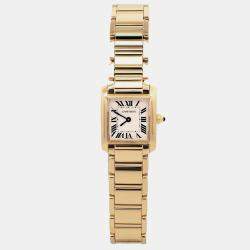 Pre Owned Cartier Tank Francaise W50002N2 Quartz White Roman Dial 18k Yellow Gold Women's Wristwatch 20 mm