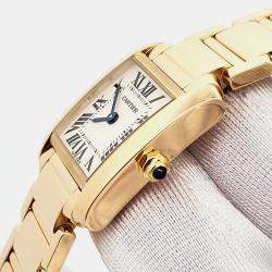Pre Owned Cartier Tank Francaise W50002N2 Quartz White Roman Dial 18k Yellow Gold Women's Wristwatch 20 mm