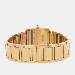 Pre Owned Cartier Tank Francaise W50002N2 Quartz White Roman Dial 18k Yellow Gold Women's Wristwatch 20 mm