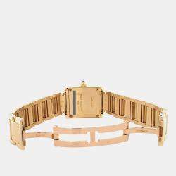 Pre Owned Cartier Tank Francaise W50002N2 Quartz White Roman Dial 18k Yellow Gold Women's Wristwatch 20 mm