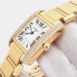 Pre Owned Cartier Tank Francaise WE101051 Automatic Factory Diamond Dial 18k Yellow Gold Women's Wristwatch 28 mm