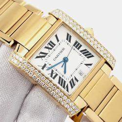 Pre Owned Cartier Tank Francaise WE101051 Automatic Factory Diamond Dial 18k Yellow Gold Women's Wristwatch 28 mm