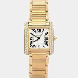 Pre Owned Cartier Tank Francaise WE101051 Automatic Factory Diamond Dial 18k Yellow Gold Women's Wristwatch 28 mm