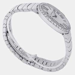 Pre Owned Cartier Baignoire WB520006 Quartz Silver Dial 18k White Gold Diamond Women's Wristwatch 24.5 mm