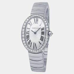 Pre Owned Cartier Baignoire WB520006 Quartz Silver Dial 18k White Gold Diamond Women's Wristwatch 24.5 mm