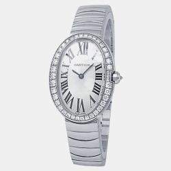 Pre Owned Cartier Baignoire WB520006 Quartz Silver Dial 18k White Gold Diamond Women's Wristwatch 24.5 mm