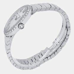 Pre Owned Cartier Baignoire WB520006 Quartz Silver Dial 18k White Gold Diamond Women's Wristwatch 24.5 mm