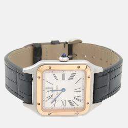 Pre Owned Cartier Santos Dumont W2SA0011 Quartz White 18K Rose Gold Stainless Steel Women's Wristwatch 32mm